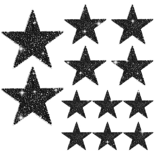 12pcs Star Iron on Patches Rhinestone Stickers Adhesive Stars for Fabric Applique Stars Sequin Star Patches Glitter Vintage Patch Fabric Patch for Clothing, Jeans, Jackets, Caps, Dress, Bag, Hat