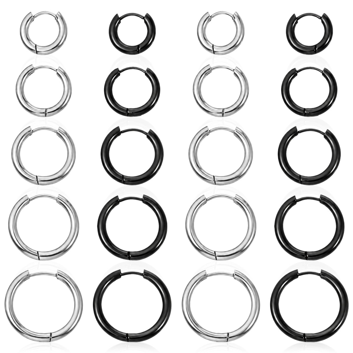 10 Pairs Stainless Steel Hoop Earrings, Black Silver Huggie Earrings