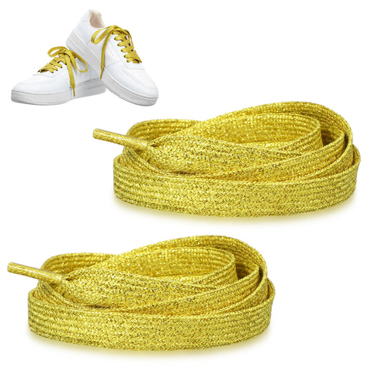 Alrhso Glitter Gold Shoe Laces Flat Shoe Strings Fashion Bling Shoelaces 47 Inch Long 0.39 Wide for Canvas Shoes, Sneakers, Hoodies