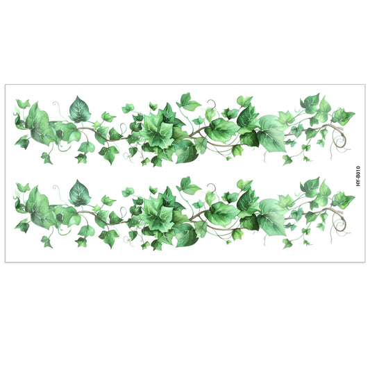 Plant Wall Stickers, 2 Sheets Green Leafy Vine Wall Decals Removable Vinyl Green Natural Plants Wall Stickers Decor for Living Room Bedroom Kitchen Sofa TV Background Wall Decor