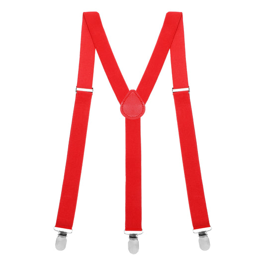 1 Inch Red Suspenders For Men Y Shape Suspender Set with 3 Strong Clips Adjustable Braces, Y Shape with Strong Clips Adjustable Elastic Solid Color 1 Inch Wide YShape Costume Suspenders, Red