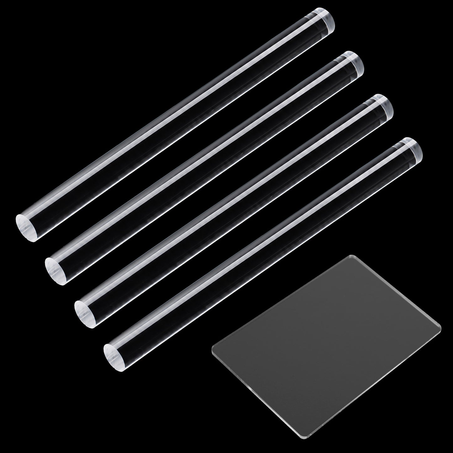 5 Pieces Acrylic Clay Roller with Acrylic Sheet Backing Board, Clear Polymer Clay Rolling Pin Set for DIY Handmade Crafts, 6.5 x 0.5 Inch Round Tube Rollers and 5.9 x 3.9 Inch Sheet