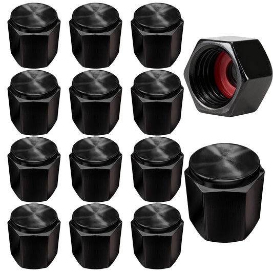 12 Pcs Aluminum Tire Valve Stem Caps Rubber Sealing Ring Universal Dustproof Valve Caps for Cars, SUVs, Trucks, Motorcycles, Bicycles (Black)