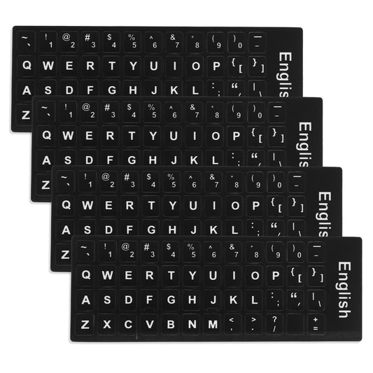 Keyboard Letter Stickers, 4 Pcs Universal English Laptop Keyboard Stickers Replacement with Matte Black Background and White Lettering for PC Computer Laptop Desktop