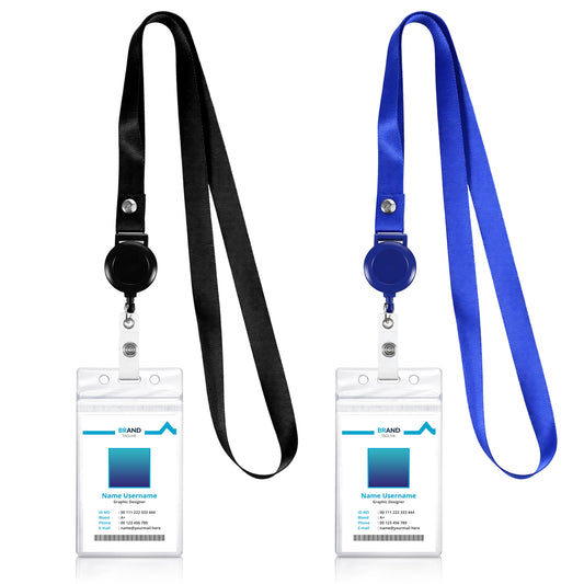 2 Pack Cruise Lanyard with ID Card Holder, Retractable lanyards with Double Sided Clear ID Badge Holder, Vertical Punched Zipper Waterproof for Ship Cards, Cruise Essentials Accessories