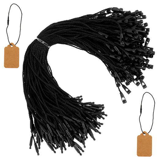 100PCS Hang Tag Nylon String, Hang Tag String Snap Lock Cotton, Nylon String Snap Lock Pin Loop Fastener Hook Ties for Clothes Tags, Luggage Label (Black)