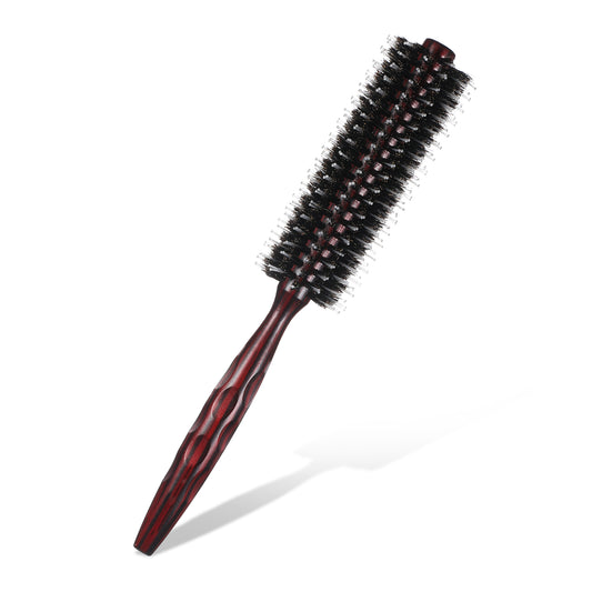 Round Hair Brush, Round Brush for Blow Drying, Massage Comb Wooden Handle Boar Bristle Brushes with Nylon Pins for Blow Drying, Straightening, Curling, Volumizing, Detangling Suitable Men Women