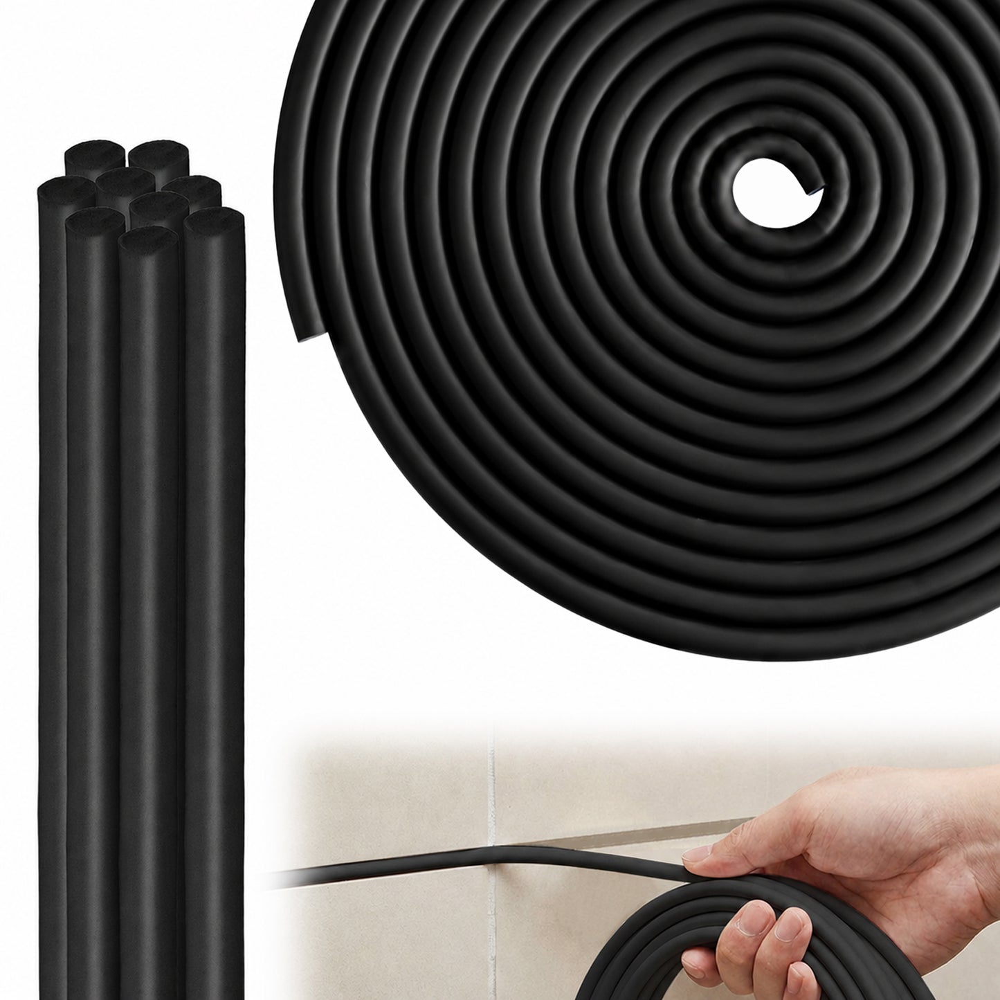 Psiriol Backer Rod 1/4 Inch Black Concrete Crack Filler 1/4 inch *16.4 feet