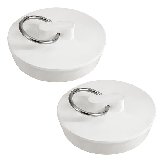 Rubber Sink Stopper, 2 Pcs 1-3/4 Inch Sink Drain Plug White Bath Plug Stopper for Tub with Hanging Ring Universal Bathtub Plug Drain Stopper for Kitchen Bathroom Shower Laundry