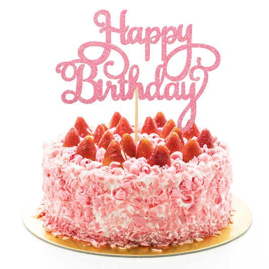 Happy Birthday Cake Toppers Pink Glitter, Happy Birthday Cake Pick Toppers, Happy Birthday Sign for Cake Topper, Birthday Party Cake Decorations for Birthday Party Decoration Supplies