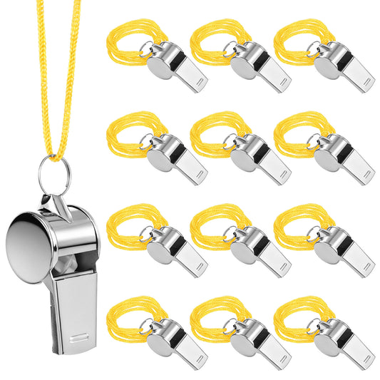 SynHHergyx Stainless Steel Sports Whistles Loud Crisp Sound Whistles Coaches Whistle with Lanyard Bulk for Coaches Referees Officials and Outdoor Sports 12 PCS