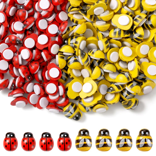 300PCS Mini Resin Bees Ladybugs Decor, Self-Adhesive Embellishments