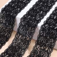 Lace Trim Ribbon, Delicate Crown Ribbons, Elastic Vintage Black Lace Fabric Applique Ribbon for Crafts Sewing and Bridal Wedding Dress Applique Decorations, 2.36inch Width 5 Yards