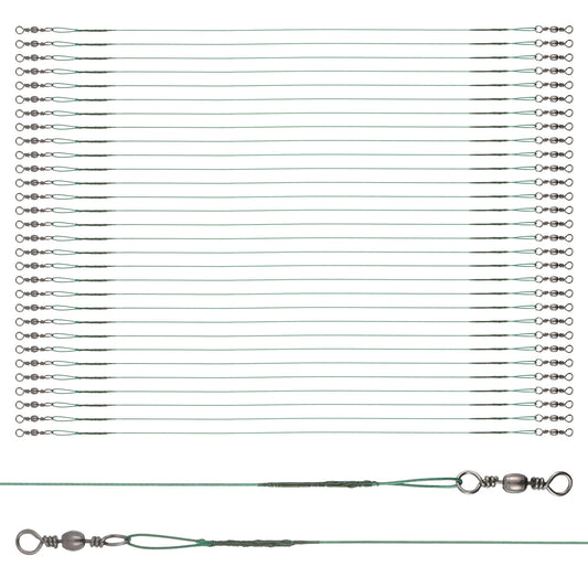 Fishing Leaders with Swivels, 30 Pcs 9.84 inches Heavy Duty Stainless Steel Fishing Tackle Wire Leaders for Saltwater and Freshwater, Green