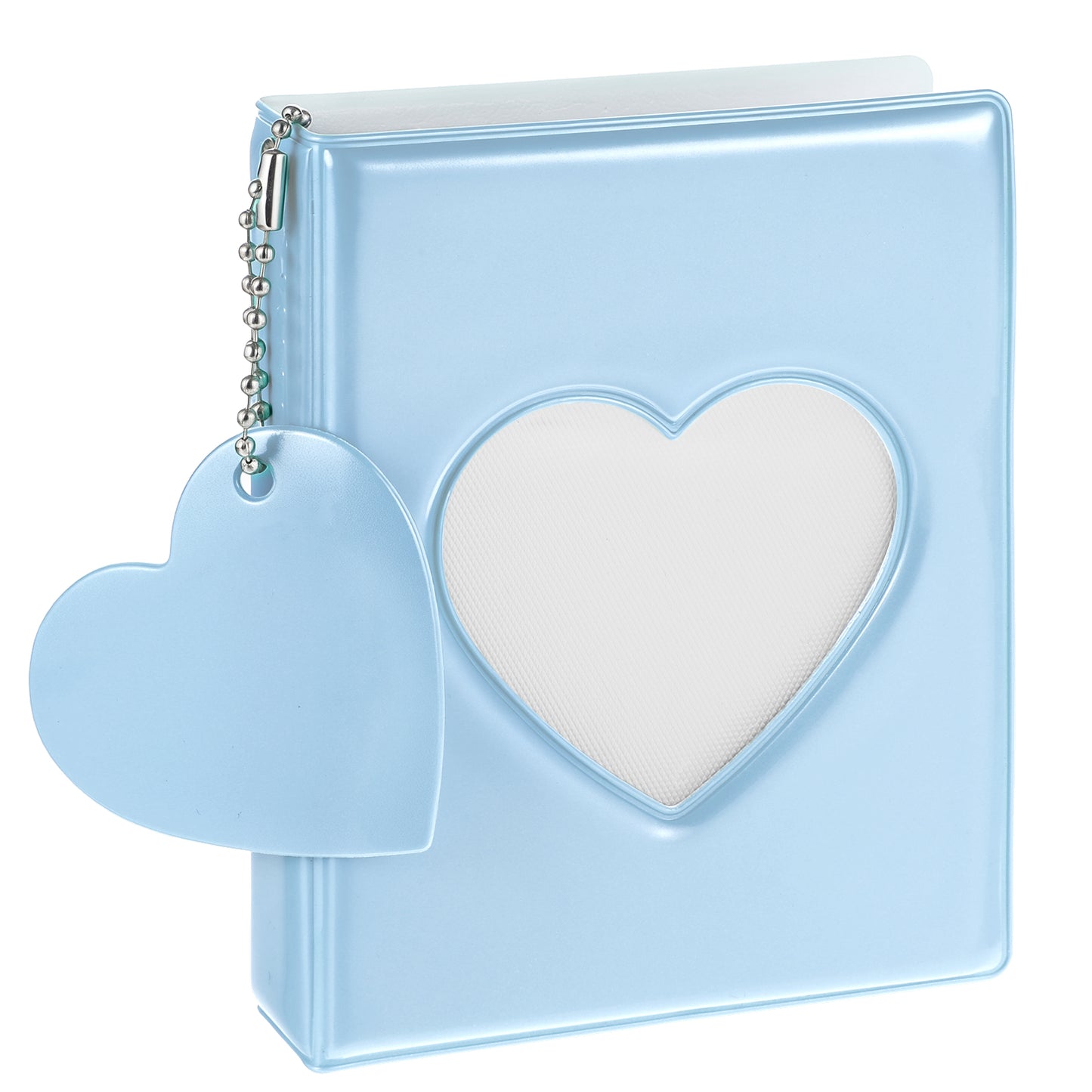 Mini Photocard Binder, 3 Inch Heart Hollow Card Binders with 32 Pockets Blue Mirror-Like Photocard Binder Mini Photo Album with Pendant