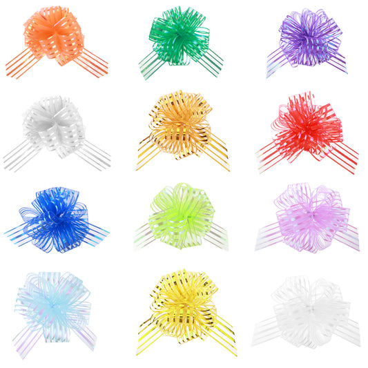 12 Pcs Pull Bows Large Bows for Gift Wrapping Gift Wrap Bows 6 Inch Organza Pull Bow Present Wrapping Pull Bow with Ribbon for Gift Wrapping Baskets Wedding Gold Bows for Gift Wrapping Gold Gift Bow