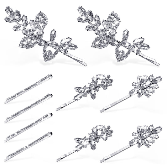 10 Pcs Rhinestone Bridal Hair Clips Leaf Flower Wedding Elegant Hair Accessories Hair Pins for Women Silver Hair Clips Bridal Hair Pins Crystal Bobby Pins Rhinestone Hair Clips