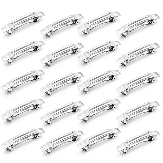 20 Piece Blank French Barrette Hair Clips 2.4'' Silver Metal French Hair Barrettes DIY Craft Automatic Spring Snap Hairclips Clasps for DIY Hairsytle Accessories