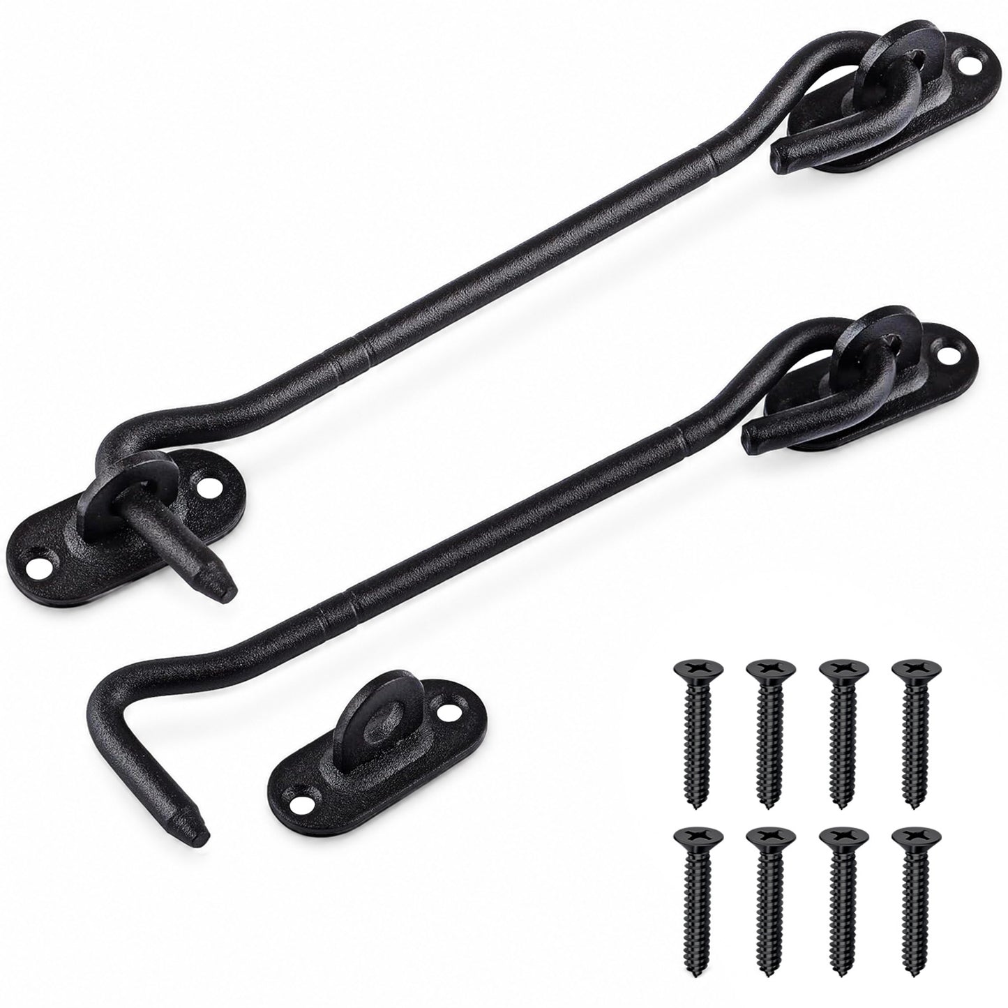 2 PCS Gate Hook, 8 Inch Gate Latches, Heavy Duty Black-Gate Hook and Eye Latch for Barn Door, Cabinet, Window, Shed, Garden Fence
