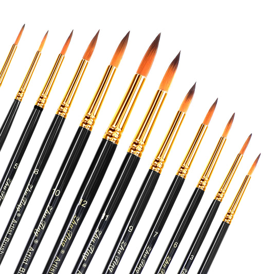 12pcs Watercolor Paint Brushes, Round Pointed Tip Artist Paint Brushes for Acrylic Painting, Professional Paint Brush Set for Detail Painting, Nylon Brushes Hair for Artist Paint Gouache Ink Craft