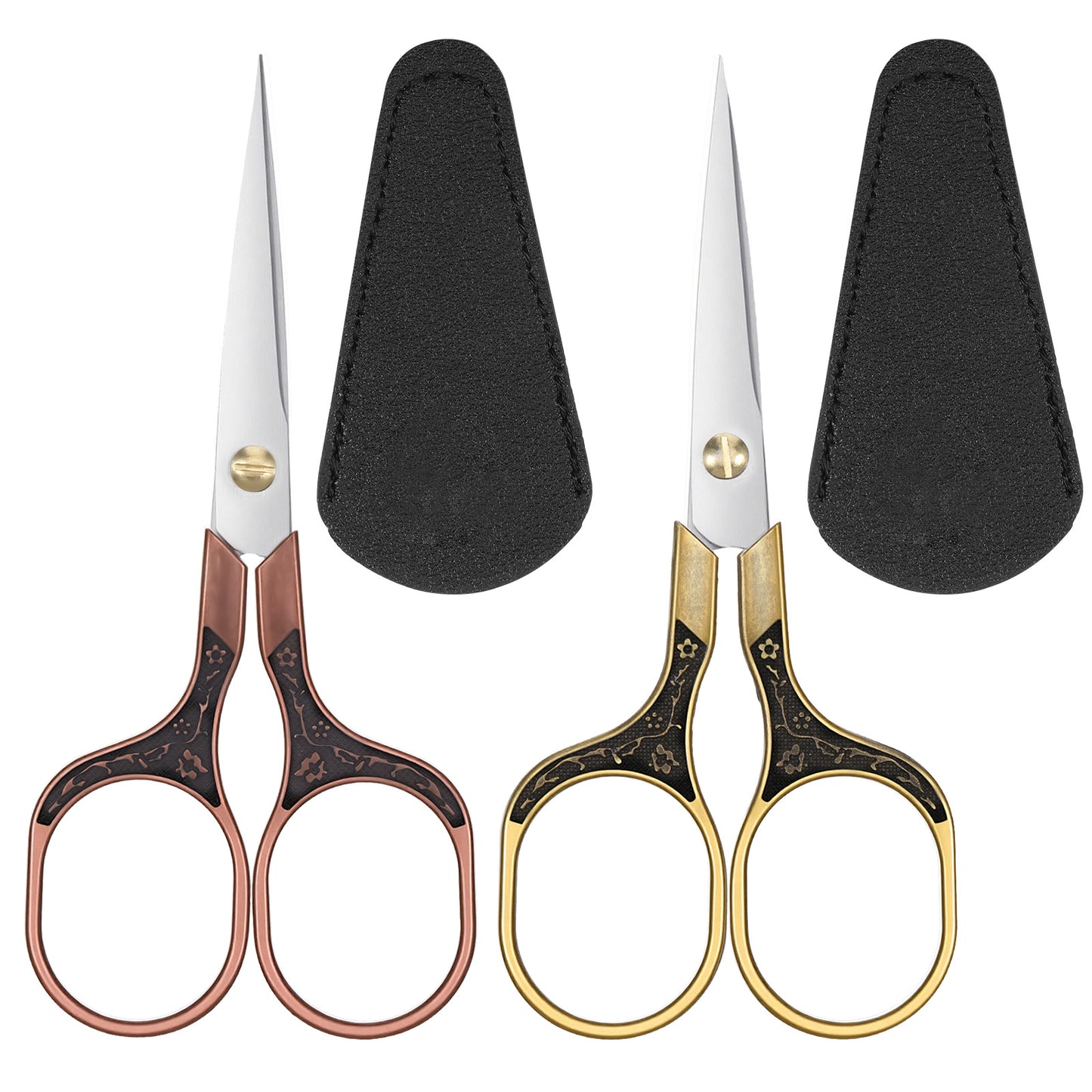 5 Inch Embroidery Scissors, 2 PCS Stainless Steel Small Sharp Crochet Scissors for Crafting with Leather Sheaths, Retro Home Needlepoint Scissorss Small Sewing Scissorss for Needlework Trimming Thread