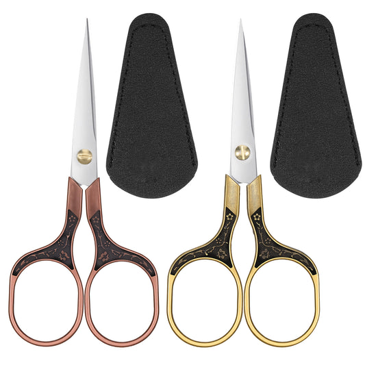 5 Inch Embroidery Scissors, 2 PCS Stainless Steel Small Sharp Crochet Scissors for Crafting with Leather Sheaths, Retro Home Needlepoint Scissorss Small Sewing Scissorss for Needlework Trimming Thread