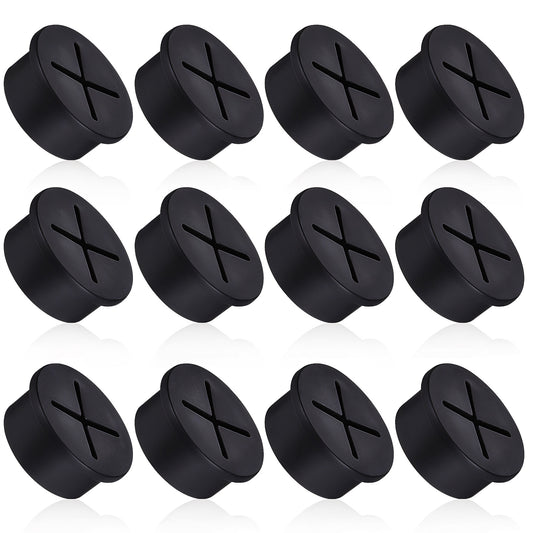 12 PCS Desk Grommet, 1 Inch Grommets for Desk Holes Rubber Cable Hole Cover Flexible Silicone Wire Organizer Computer Desk Cord Grommets for Office Table Cable Pass Through Cable Grommet (Black)