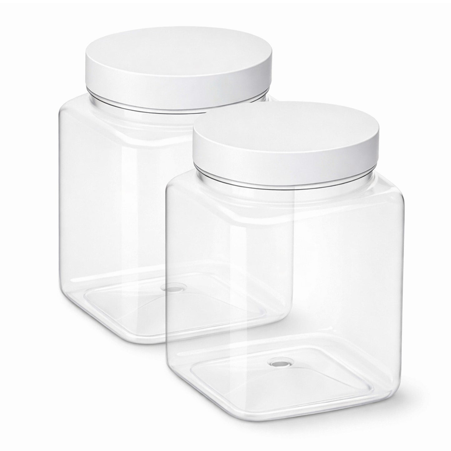 Fibraze 2 Pack Plastic Storage Jars with Lids, 0.75L Square Plastic Jars with Lids, Reusable Plastics for Dry Food, Snack, Peanut Butter Kitchen Organizing