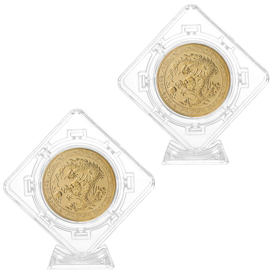 2 Pcs Coin Display Case Clear 3D Rotatable Floating Coins Display Stand Challenge Coin Display Capsules Frame Acrylic Coin Protector Sleeves Container Box Specimen Medallion Medal Holder Frame
