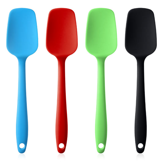4 PCS Silicone Spatula, Rubber Spoon Spatula Set Rubber Cooking Utensils Heat Resistant One Piece Design, Flexible Silicone Spoon Baking Mixing Tool Cooking Gadget