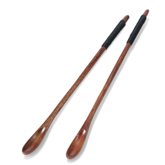 2 Pack Long Wooden Spoon, 7.7 Inches Wooden Coffee Spoon Long Handle Wood Mixing Spoons for Mixing, Stirring, Jars, Dessert, Tea