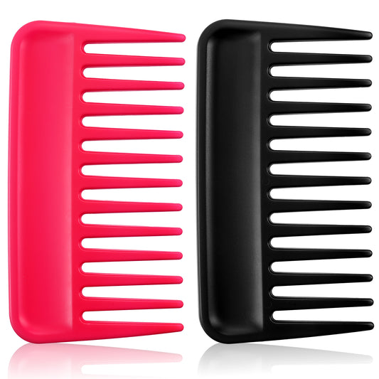 Wig Comb, 2 Pieces Wide Tooth Combs Pocket Hair Detangling Combs Mini Travel Synthetic Wig Brush Professional Small Styling Comb for Men Women Thick Curly Wavy Wigs Hair, Black+Red