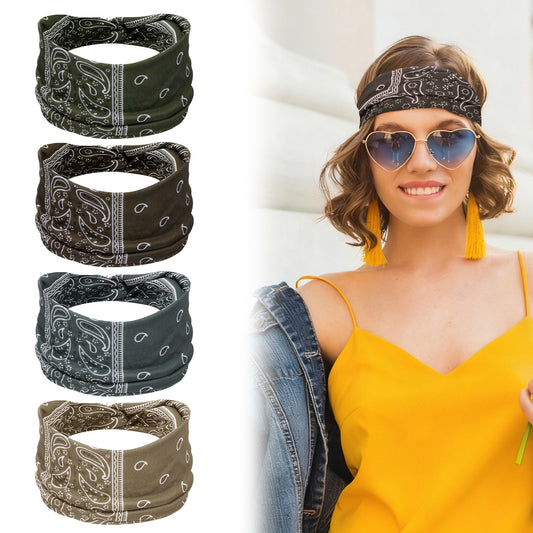 4 Packs Bandana Headbands for Women, Vintage Elastic Wide Headband, Knotted Non Slip Fashion Bandana, Workout Sports Head Band for Hair Accessories