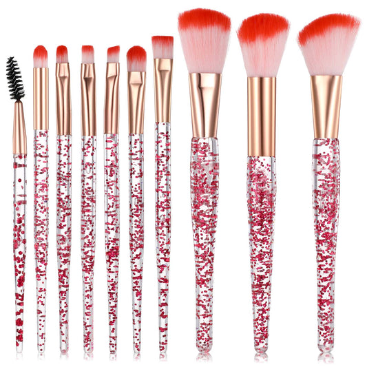 10 Pieces Glitter Crystal Makeup Brush Set Bling Makeup Brushes Cute Professional Foundation Concealer Eye Shadow Eyeliner Blush Lip Blending Synthetic Brushes Tools Transparent Handle for Women