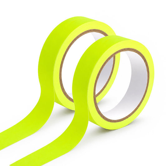 Qulkws 2 Pcs Spike Tapes Gaffer Tape UV Blacklight Glow Multipurpose Neon Fluorescent Tape for Party Stage and Art Crafts 0.6inch x 33 Feet (Yellow)