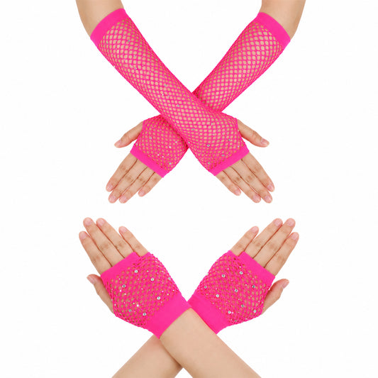 Eldraqth Fishnet Arm Sleeves, 2 Pcs Rhinestone Fishnet Gloves Fingerless