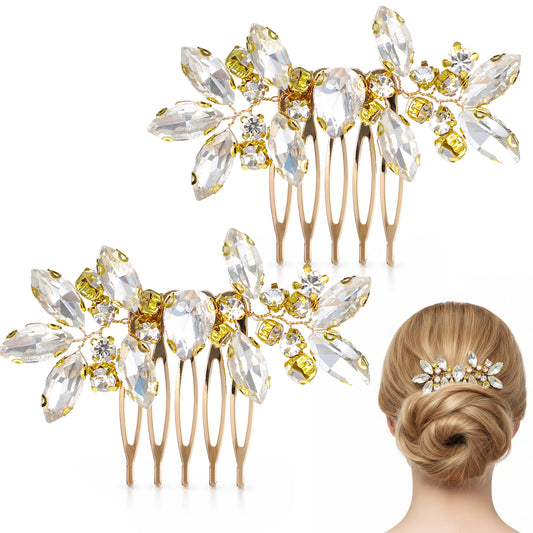 Bridal Gold Hair Comb, Bling Rhinestone Hairs Piece Bridal Wedding Hair Comb, Metal Glitter Crystal Decorative Side Combs Metal Bridals Hairs Accessories for Women Girls Bridesmaids (Gold)