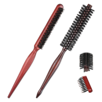 Small Boar Bristle Hair Brush 2 Pcs Small Round Hair Brush for Thin or Short Hairs Portable Mini Volumizing Roller Hairbrush with Wooden Handle for Women Men Fine Hairs Drying Styling Curling