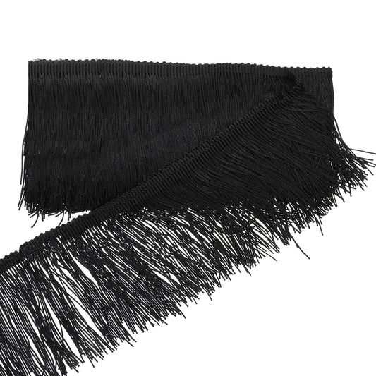 10 Yard 4 Inches Black Fringe Trim Polyester Fringe Trim Lace Tassel Fringe Trimming Sewing Fringe Trim for Latin Dress Stage Clothes Lamp Shade Decoration DIY