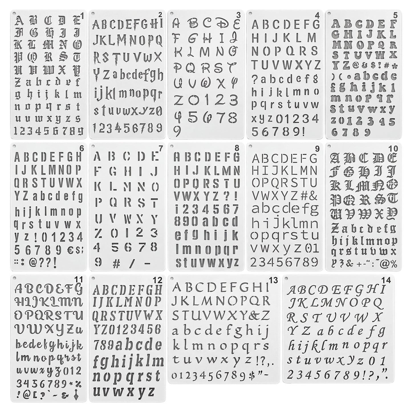 14 Pieces Reusable Plastic Letter Stencils for Painting, Small Alphabet Number Templates for Scrapbook Journal Wood Canvas Fabric Art Craft