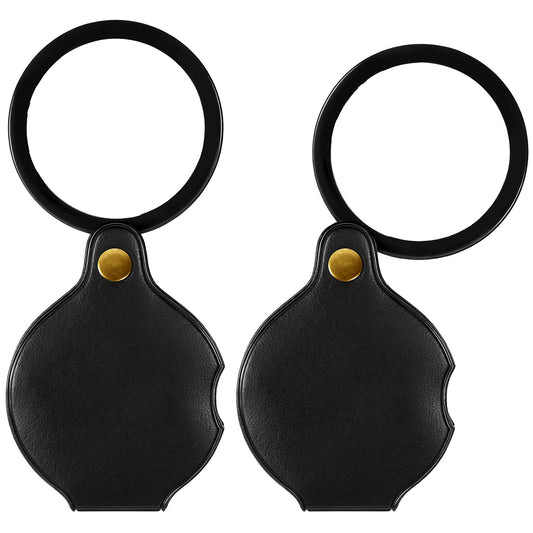 2 PCS Black Pocket Magnifying Glass, 10x Small Mini Folding Magnifying Glass Portable Handheld Magnifier with Rotating Protective Case for Reading Book Jewelry Repairing Craft Work