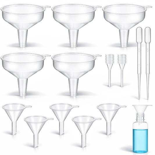 14 PCS Small Funnel Kit Mini Funnel for Filling Small Bottles Clear Plastic Tiny Funneles with Droppers for Kitchen Bottles Lab Essential Oils Perfume
