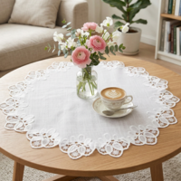 Zelphvt White Lace Jacquard Table Doilies 24 Inch Elegant Round Lace Tablecloth Table Topper Decoration Cover For Home Dresser Scarf Kitchen Dining Room Wedding Party Decor
