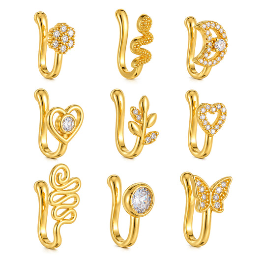 Xyembu 9 Pcs Clip on Nose Rings No Piercing Gold Nose Cuffs