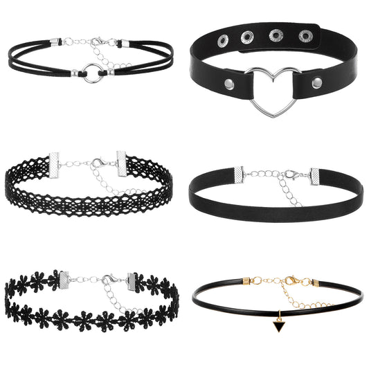 Vin Beauty Gothic Choker Necklace for Women 6PCS Black Lace Choker Necklaces for Woman, Tattoo Chokers Necklace Set for Punk Goth Jewelry Clothes Accessories