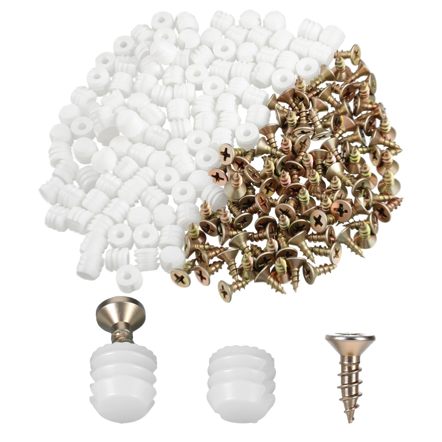 100Pcs Plastic Hinge Dowel Inserts with Screws White for Cabinet Cupboard