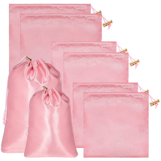 Adult Toy Storage Bags, 6 Pcs Quality Satin Silk Drawstring Pouch Adjustable Microfiber Toy Organizer Bags Gift Bag Foldable Ditty Bag for Women Men Toys Underwear Sunglasses Cosmetic, 3 Sizes (Pink)
