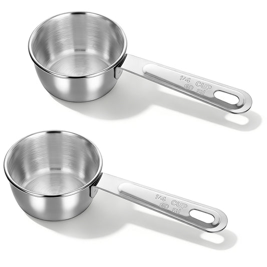 2 Pcs 1/4 Cup Stainless Steel Measuring Cup, 60ml, 2oz Metal Measuring Cups Coffee Measuring Cups Measure Scoop or Cooking, Baking, Kitchen Wet and Dry Ingredients, Dishwasher Safe
