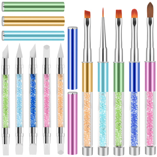 10 Pcs Nail Art Brushes, Dual Tipped Silicone Nail Tools Nail Art Sculpture Pen Acrylic Nail Brush Set Nail Foil Tool Kit Painting Nail Brushes for Professional Nail Salon and Home Use