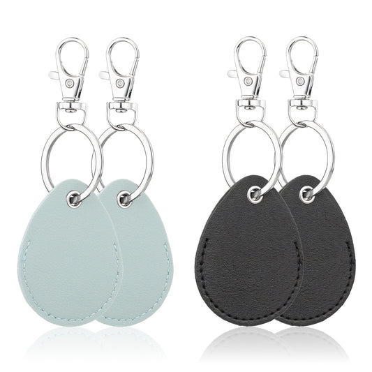 4 Pcs Leather Key Fob Holder, 2 Colors Stylish PU Leather Keychain, Portable NFC Smart Key Tag Case Protective Access Card Key Chains Protector ID Card for Women Key Fob Kit with Compact Key Rings
